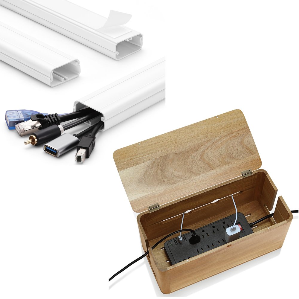 Large Acacia Wood Style Cable Management Box & TV Cord Hider - 39in(3xL13in) Cord Covers for Wall Mounted TV White