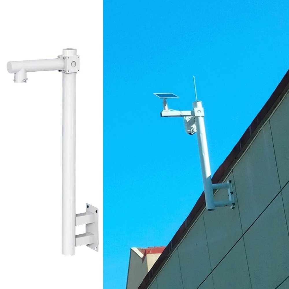Blazea Wall Mount Universal Security Camera Bracket, Outdoor Anti-Rust Surveillance Camera Rack Pole Mount, Compatible with Solar Cameras(Light Coffee,2m (6.6ft))