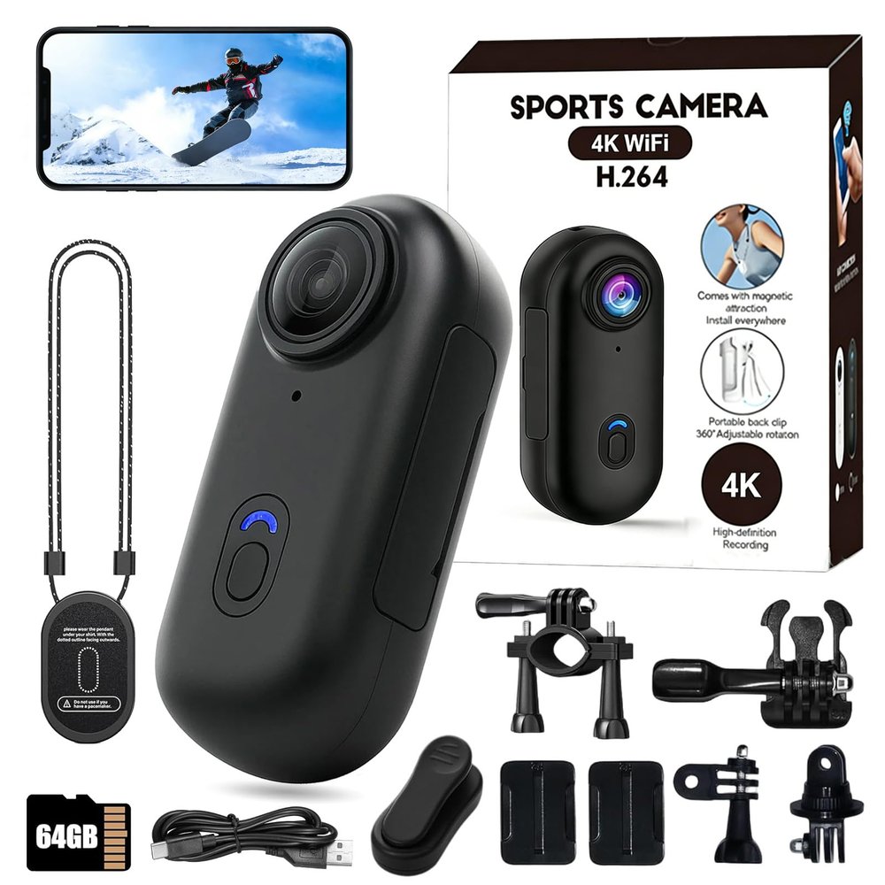 GDSAFS 2026 New Thumb Action Camera, 4K UHD POV Pro Camera with 128GB Memory Card, Body Cameras with Audio and Video Recording, for Cycling, Motorcycle Riding, Skiing, Hiking, Traveling (Black, 64GB)