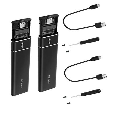 2-Pack M.2 NVMe SSD Enclosure USB 3.1 Gen 2  Aluminum Alloy Construction, 100x31x9mm Dimensions, Black Finish, Up to 2TB SSD Support