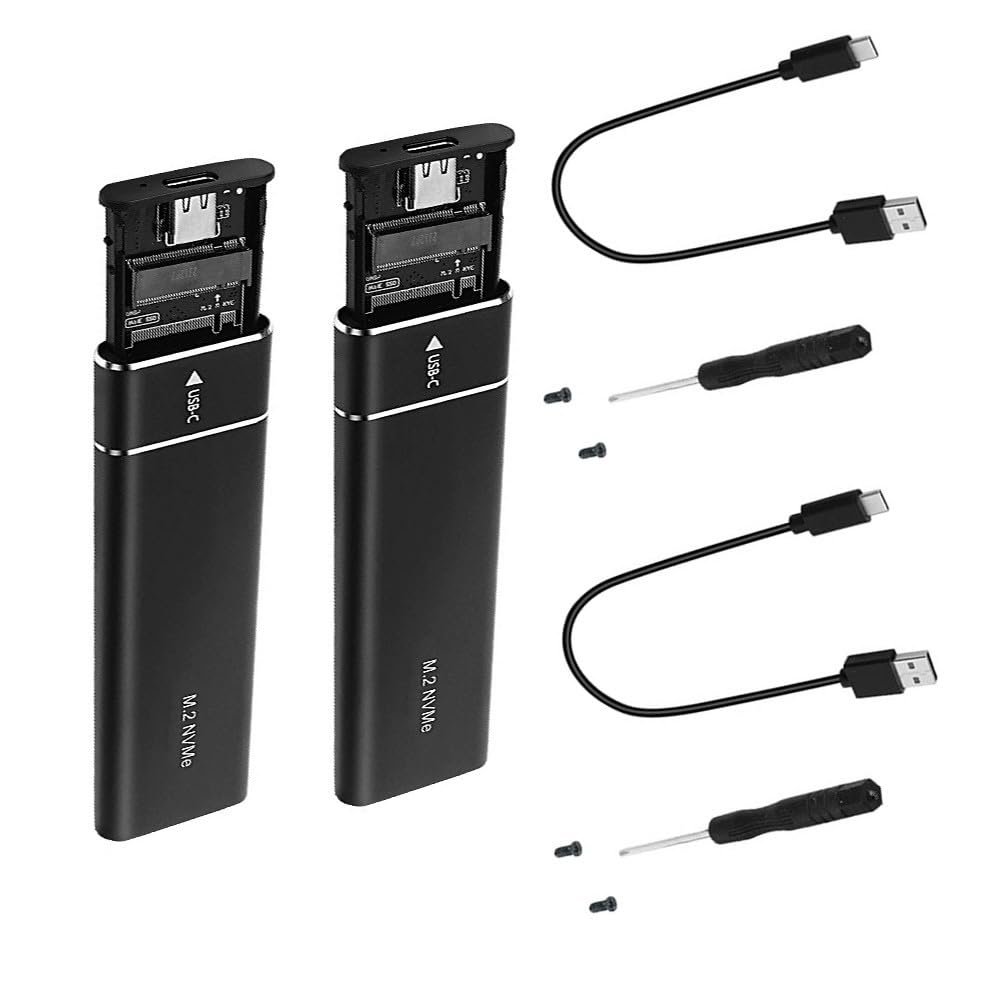 2-Pack M.2 NVMe SSD Enclosure USB 3.1 Gen 2  Aluminum Alloy Construction, 100x31x9mm Dimensions, Black Finish, Up to 2TB SSD Support