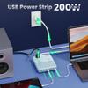 200W Charging Station,12-in-1 USB C Power Strip with Flat Plug and 5ft Extension Cord,4 AC Outlets,4 USB-A,4 USB-C Ports for iPhone 17/16/15,65W PD Fast Laptop Charger for MacBook,Home,Dorm(Sky Blue) view 4