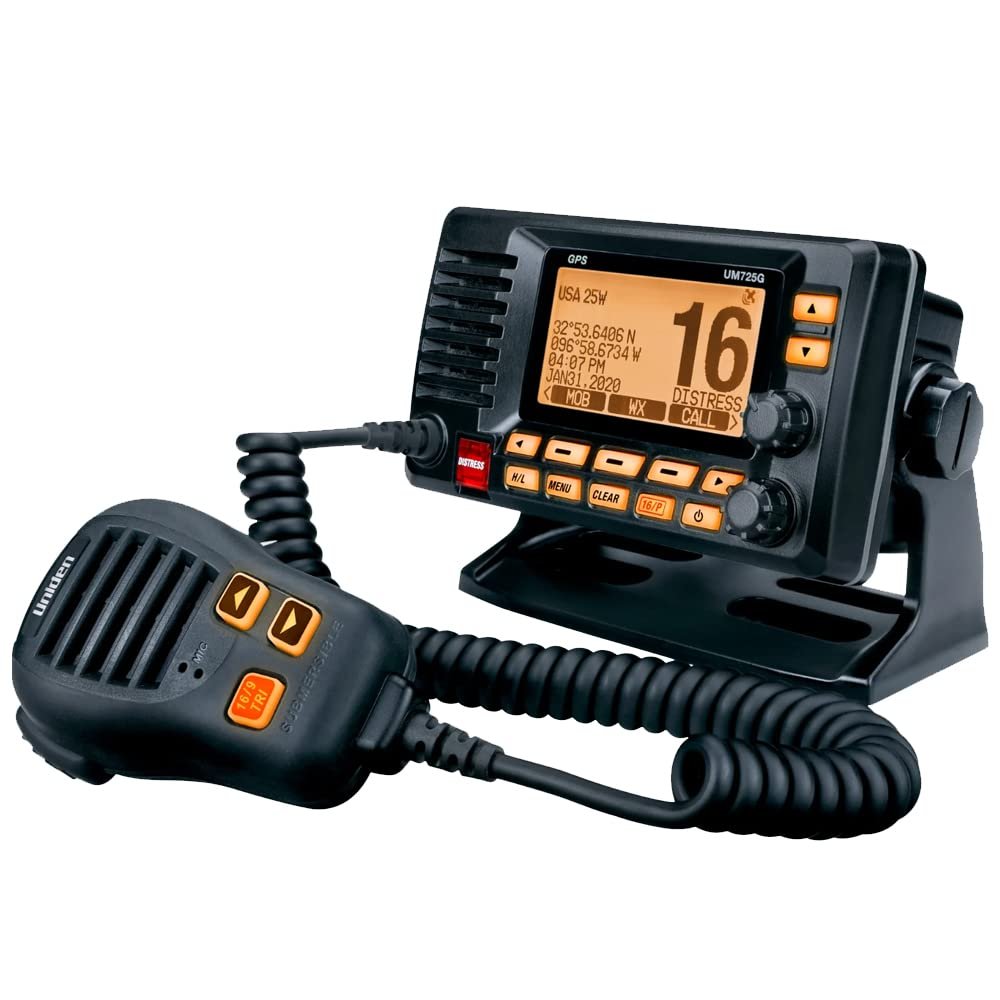 UM725GBK - Aftermarket Replacement UM725 Fixed Mount Marine VHF Radio with GPS - Black Compatible with Uniden
