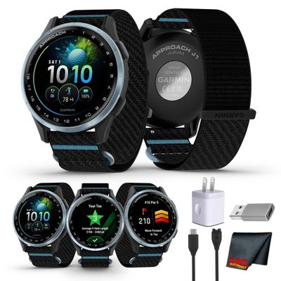 Garmin Approach J1, Junior Golf Watch with GPS, Bright and Colorful Display,Features for Learning and Improving, Cloud Blue Aluminum Bezel with Black/Azure ComfortFit Fabric Band Bundle