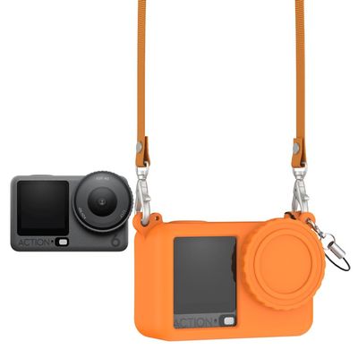 Full Coverage Silicone Protective Case for DJI Osmo Action 6, Ant Impact Dustproof Lens Cover, Sport Camera Osmo Action 6 Soft Shell with Neck Strap (Orange)