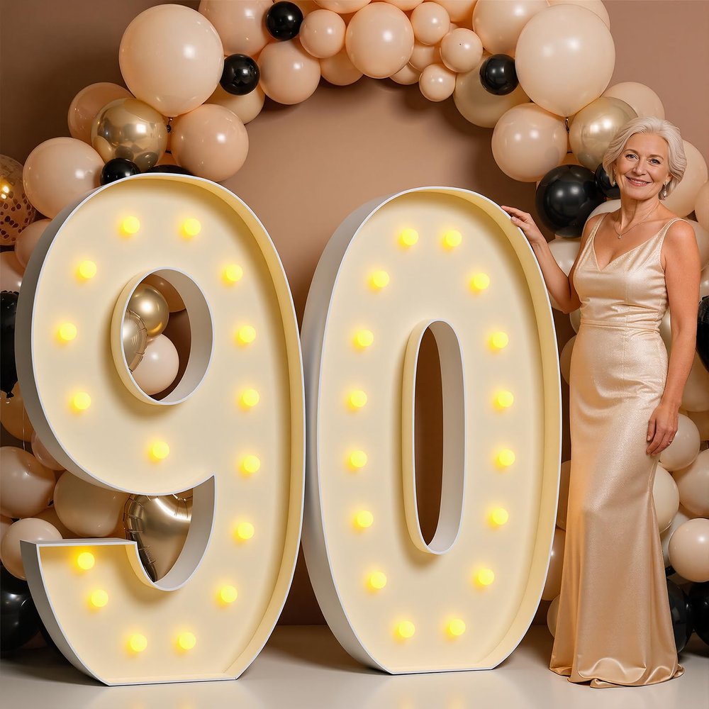 Mixifox 5FT Marquee Numbers 90, Light Up Numbers 90 Birthday Decoration