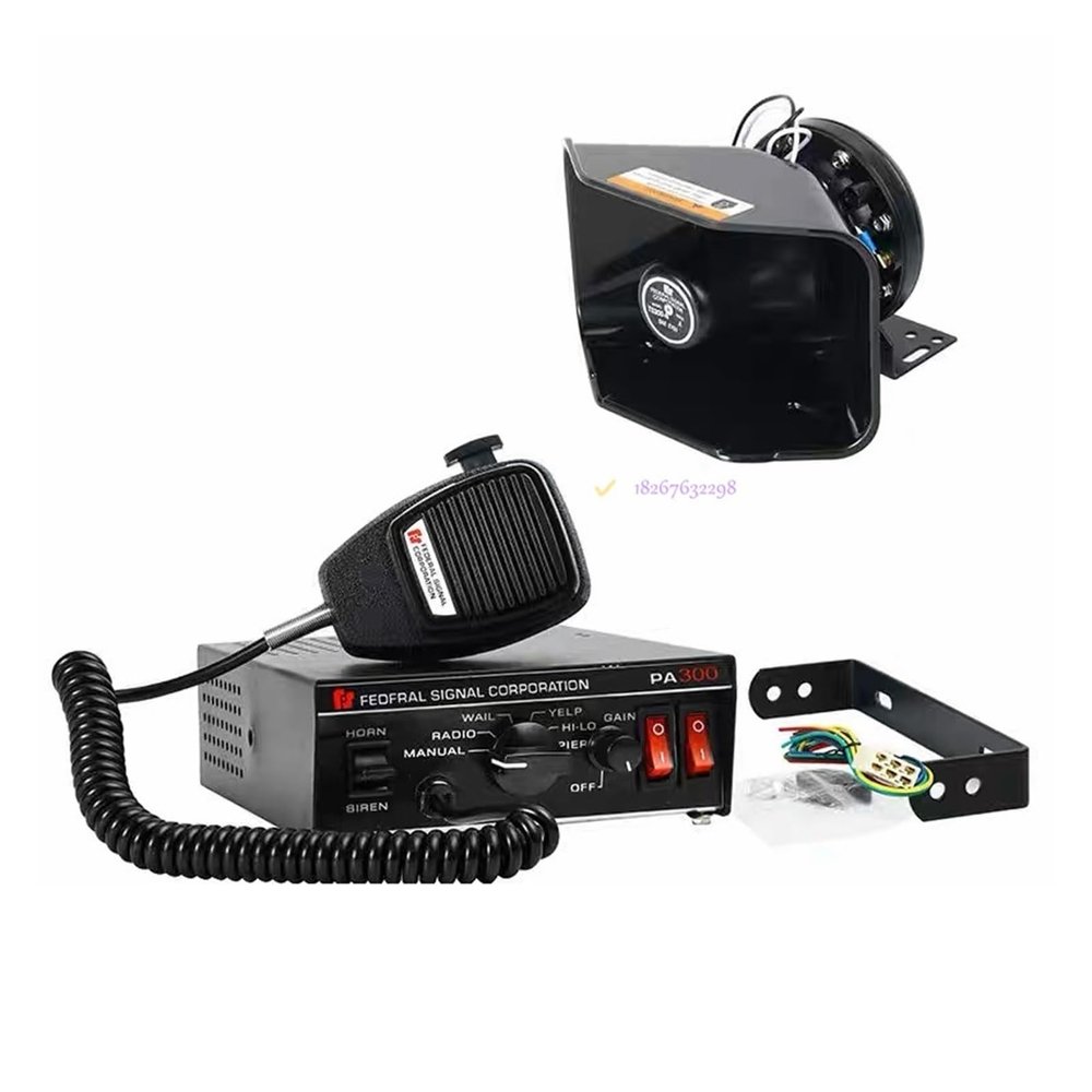 Car Police Siren 300W Car Warning Alarm Horn Polices Emergency With PA Speaker MIC System 12/24v Compatible with car Police Fire Siren(Set C,24V)