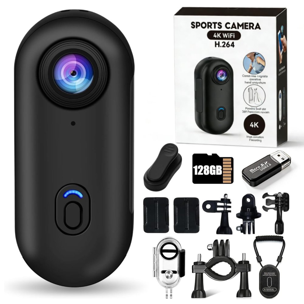 4K Thumb Action Camera, 2026 New POV Record PRO 2.0, Mini Body Cameras, Wearable Pocket Vlogging Camera with Waterproof Case, 120 Ultra Wide-Angle for Cycling, Diving Video Recording (Black 128GB)