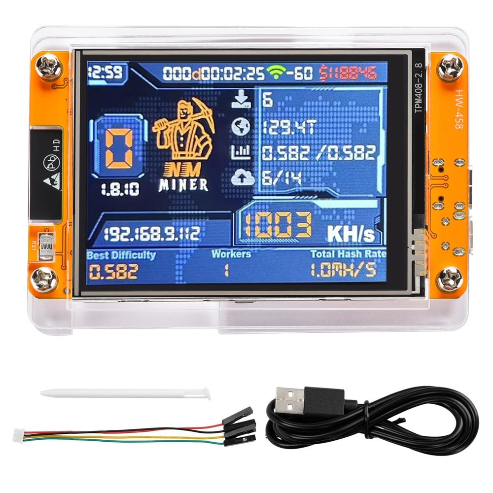 Bitcoin Miner V2.1 ESP-WROOM-32 ESP32 Development Board 2.8 inch Smart Display, Bitcoin Lottery Miner, BTC Solo Miner, Lottery Miner kit 1010H/s Crypto Solo Lottery MinerConfiguration Required