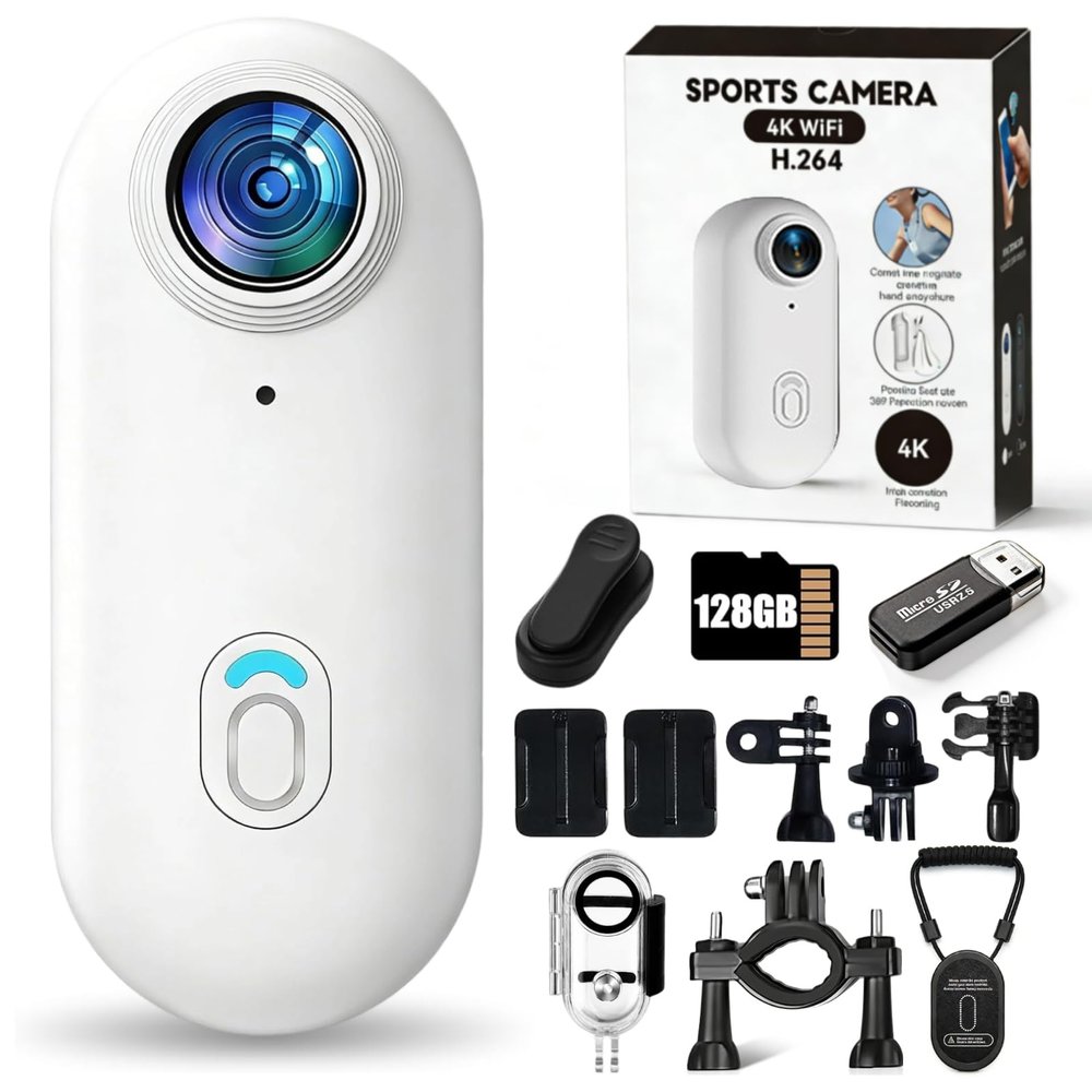 4K Thumb Action Camera, 2026 New POV Record PRO 2.0, Mini Body Cameras, Wearable Pocket Vlogging Camera with Waterproof Case, 120 Ultra Wide-Angle for Cycling, Diving Video Recording (White 128GB)