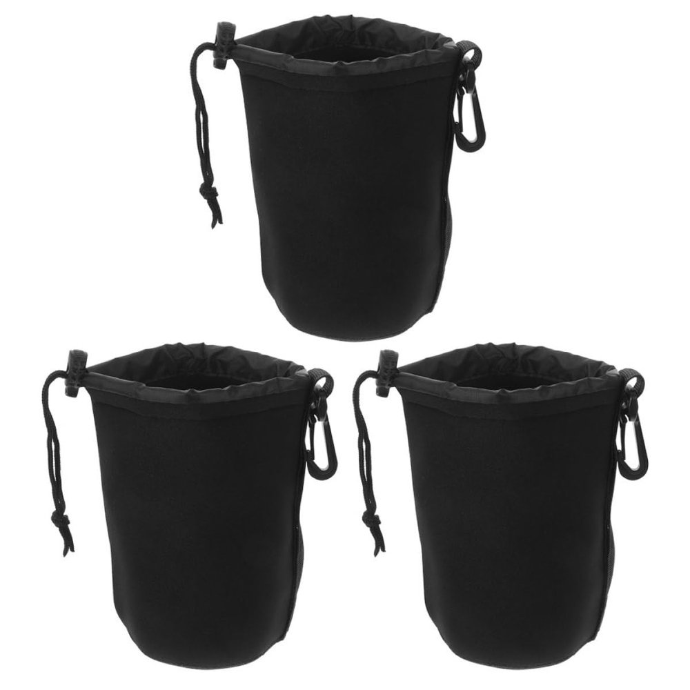 BESPORTBLE 3pcs Waterproof Drawstring Camera Lens Bags Lens Protector Pouches Large Size Travel Storage for Dslr Photography