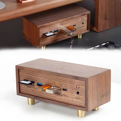 12-in-1 USB Docking Station, Solid Wood USB3.0 * 4 Switch, with Dual SD/TF Card Reader Slots and 3.5mm Audio Jack, Retro Creative Table Setting, for Phones, Tablets, Laptop