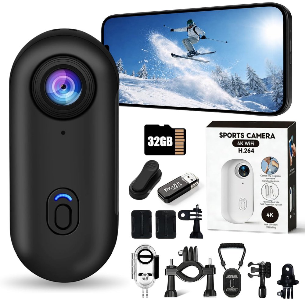 4K UHD Thumb Action Camera, 2026 POV Record PRO 2.0, Wearable Body Camera with Audio and Video, Magnetic Necklace & Spring Clip for Motorcycle Cycling Skiing Football Content Creators (Black,32G)