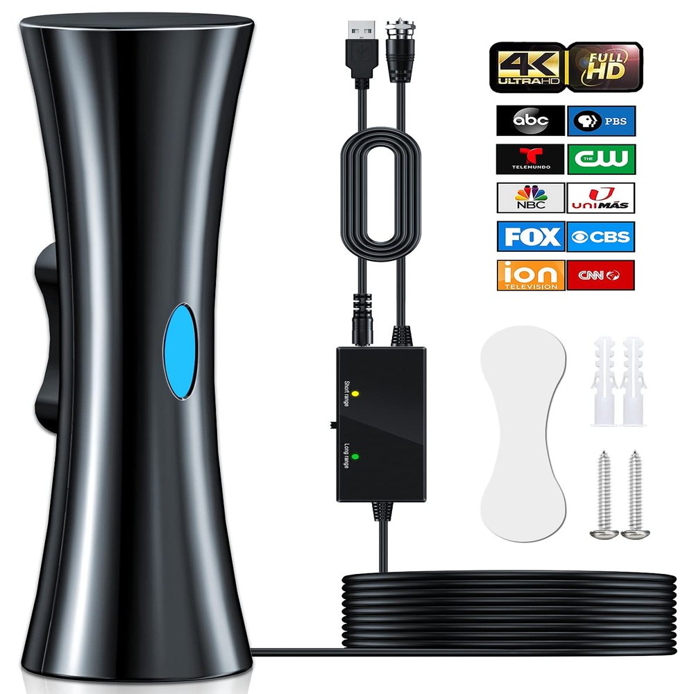 3300+ Miles Range TV Antenna for Smart TV, Upgraded Digital HD Antenna for HDTV Indoor/Outdoor with Amplifier and Signal Booster-Support 360Reception 4K 1080p for All Television-33ft Coax HDTV Cable