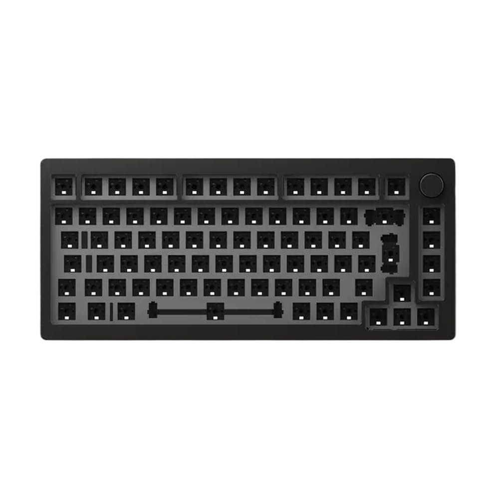 OhMCqhrvr 75% Mechanical Keyboard Barebone Kit with RGB Backlight, Hot-Swap PCB, CNC Aluminum Case, Gasket Mount Design, Compatible with ANSI and ISO Layouts(Black ISO)