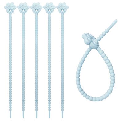 20pcs Cat Paw Silicone Cable Ties Keychain, 22cm DIY Accessories, Adjustable Twist Ties for Keys and Decorations (blue color)