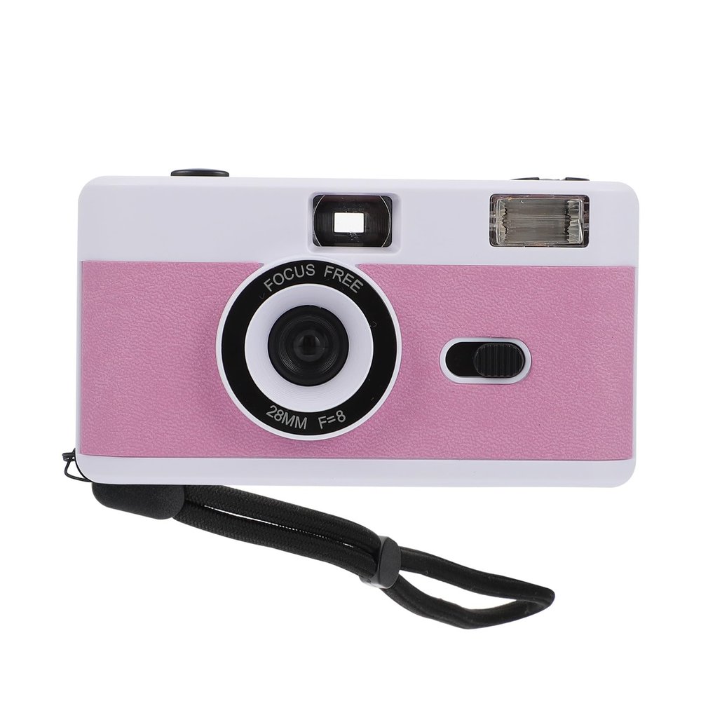 CRAFTHROU Vintage Abs Reusable Film Camera with Built-in Light Quick Shoot Film Photography for Beginners and Travel in White Pink and Purple
