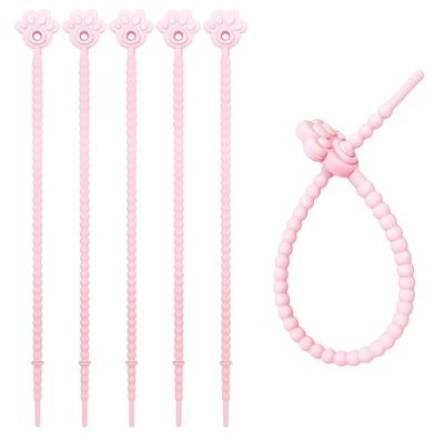 20pcs Cat Paw Silicone Cable Ties Keychain, 22cm DIY Accessories, Adjustable Twist Ties for Keys and Decorations (pink)