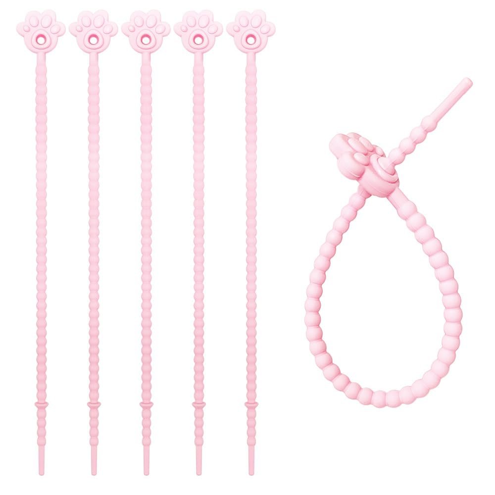 20pcs Cat Paw Silicone Cable Ties Keychain, 22cm DIY Accessories, Adjustable Twist Ties for Keys and Decorations (pink)