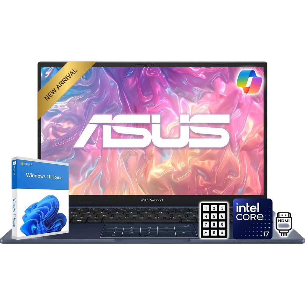 ASUS Vivobook 14 FHD Laptop | Intel Core i7 Processor | AI-Enhanced Windows 11 | 16GB DDR4 RAM | 512GB PCIe SSD | Chiclet Keyboard with NumberPad | SonicMaster | Fast Multitasking Notebook | w/o Mouse