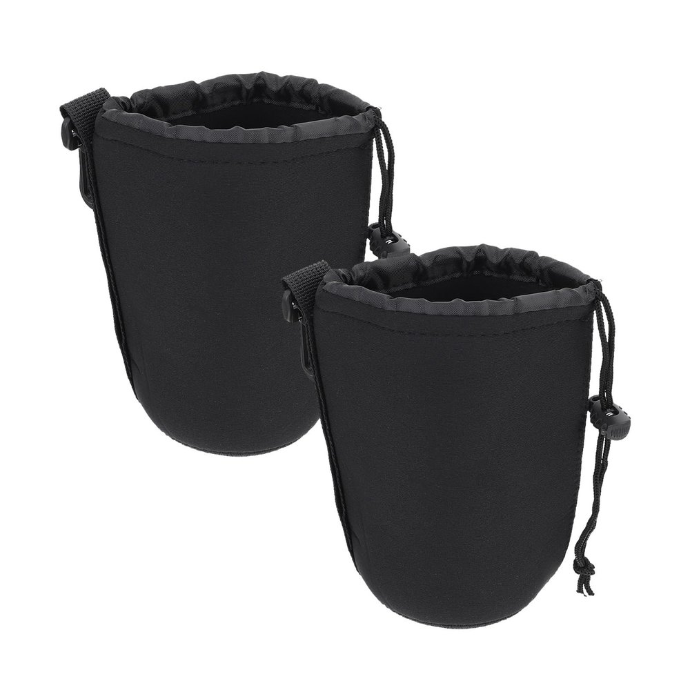 Toddmomy 2pcs Neoprene Camera Lens Pouches Flexible Drawstring Bag for Dslr Lens Protection Black Lightweight Carrying Case for Photographers