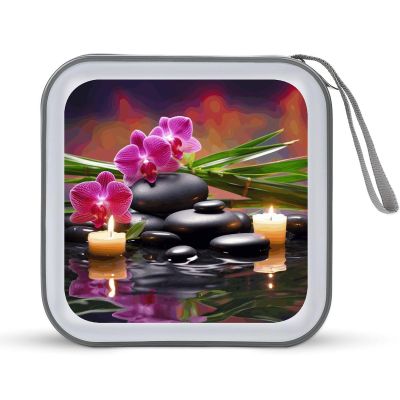 Flowers in Fountain Massage Stones And Bamboo DVD Case With Zipper Portable CD Case Hardshell DVD VCD Binder Storage Box EVA Protective Blu-ray Wallet 40 Capacity CD Wallet Movie Music Media Disc Wall
