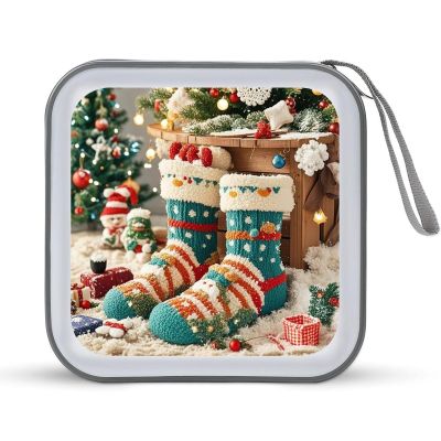 VstaDank Cute Christmas Socks DVD Case With Zipper Portable CD Case Hardshell DVD VCD Binder Storage Box EVA Protective Blu-ray Wallet 40 Capacity CD Wallet Movie Music Media Disc Wallets