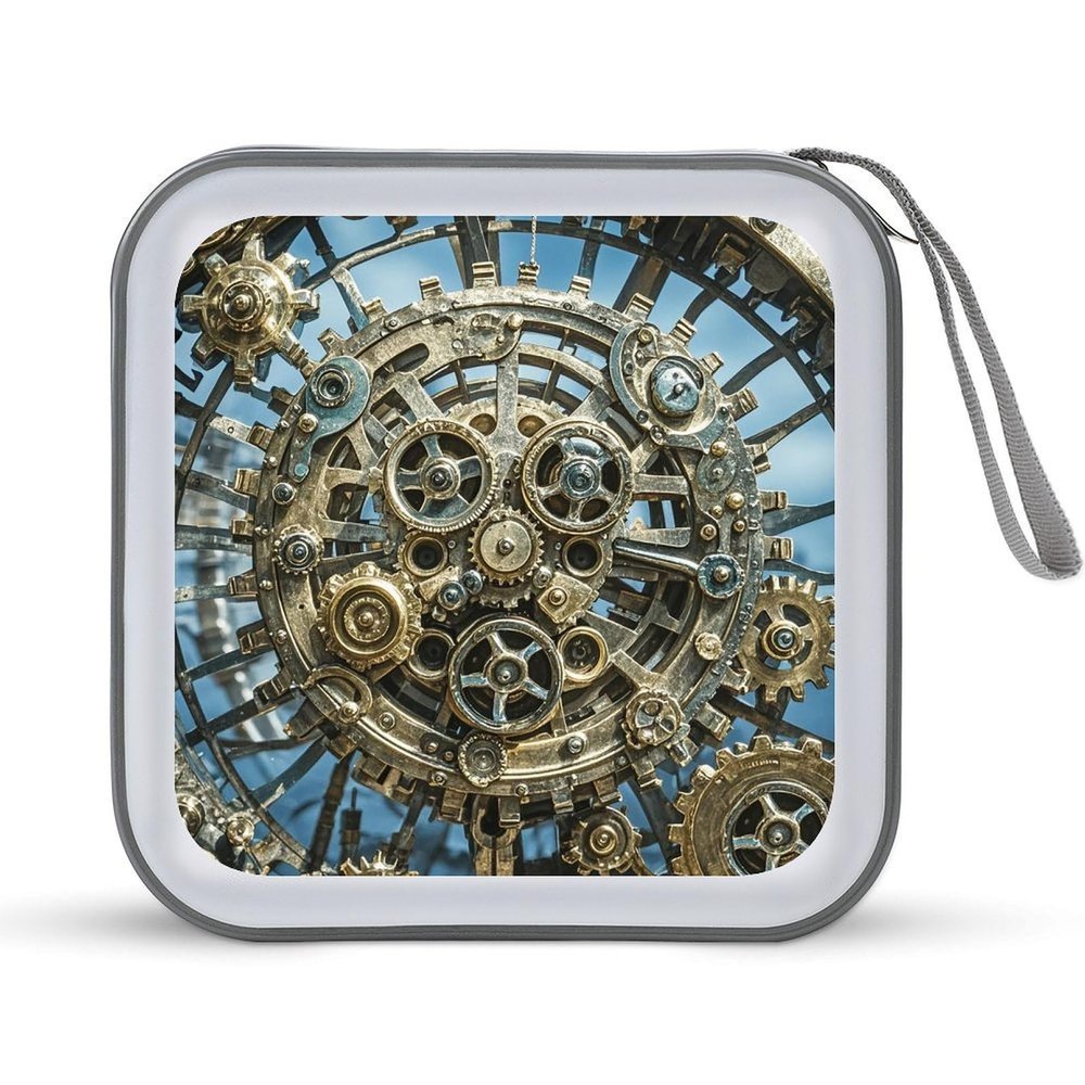 VstaDank Cool Steampunk Gears DVD Case With Zipper Portable CD Case Hardshell DVD VCD Binder Storage Box EVA Protective Blu-ray Wallet 40 Capacity CD Wallet Movie Music Media Disc Wallets