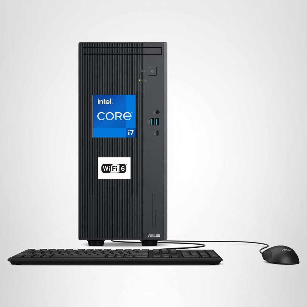 ASUS V500 Tower Desktop Computer | Intel Core i7 13620H (10 Cores, 24MB Smart Cache, Up to 5GHz) | 32GB DDR5 RAM, 1TB PCIe SSD | WiFi 6, Bluetooth 5.4 | Intel UHD Graphics | Wired KB & Mouse