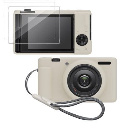 Tedubax Silicone Case for Sony ZV-1F/ ZV-1 II/ZV-1M2 Digital Camera with 2PCS Screen Protector and a Lanyard Sony ZV-1 II case - Off White
