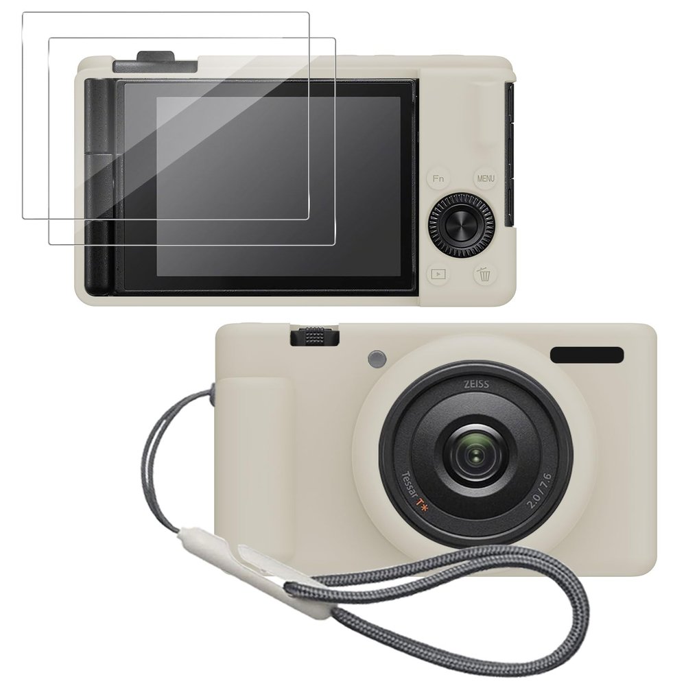 Tedubax Silicone Case for Sony ZV-1F/ ZV-1 II/ZV-1M2 Digital Camera with 2PCS Screen Protector and a Lanyard Sony ZV-1 II case - Off White