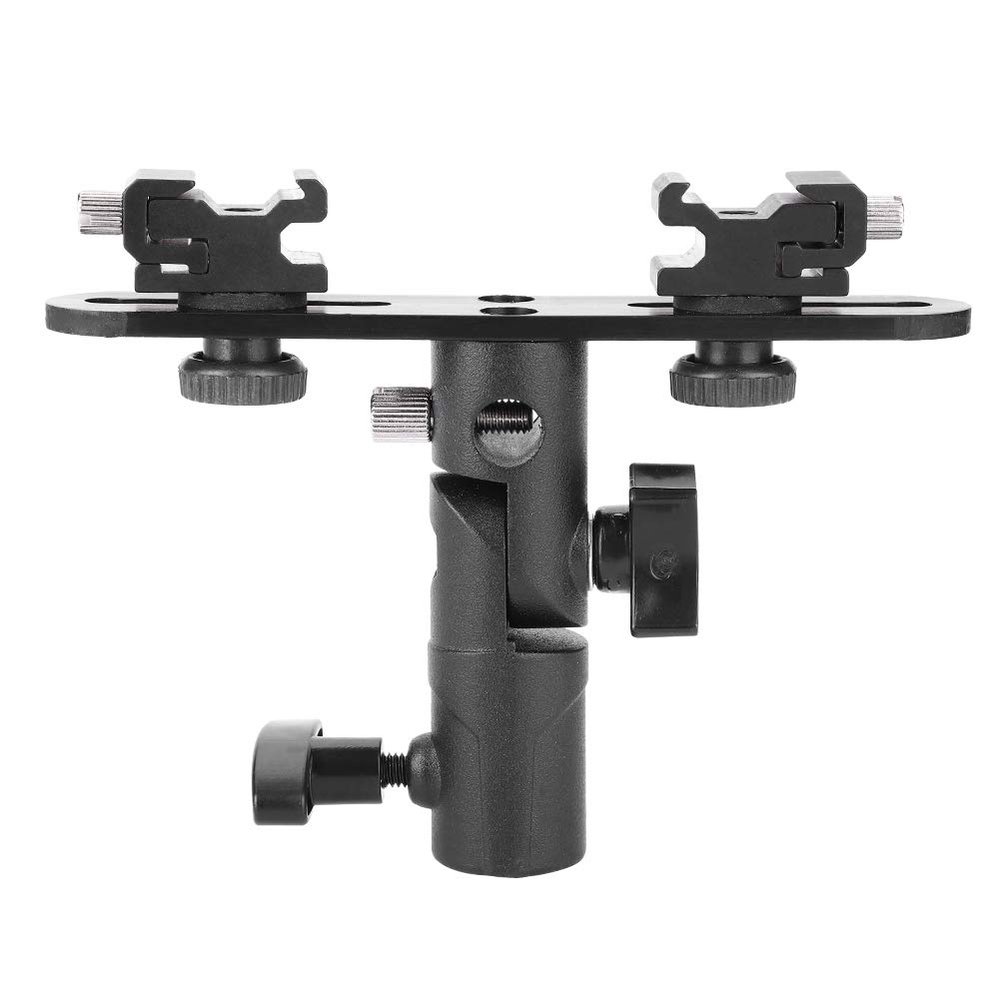 Dual Hot Shoe Flash Bracket Mount Holder, Adjustable Metal, Black - Sturdy Durable Lightweight Design, Compatible with Umbrella Softbox for Photography