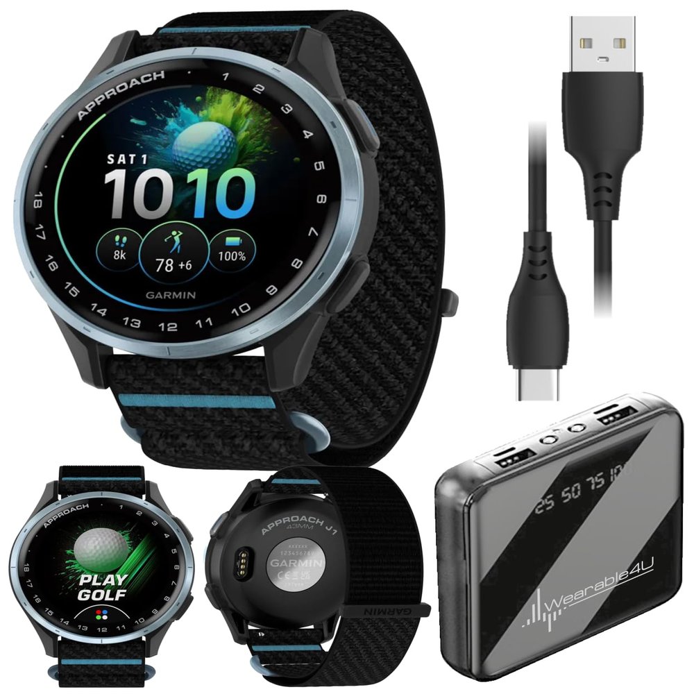 Garmin Approach J1 Junior Golf Watch with GPS, Bright & Colorful Display, Tee-Off Guidance, Essential Features for Learning and Improving, Black w/ Wearable4U PowerBank Bundle