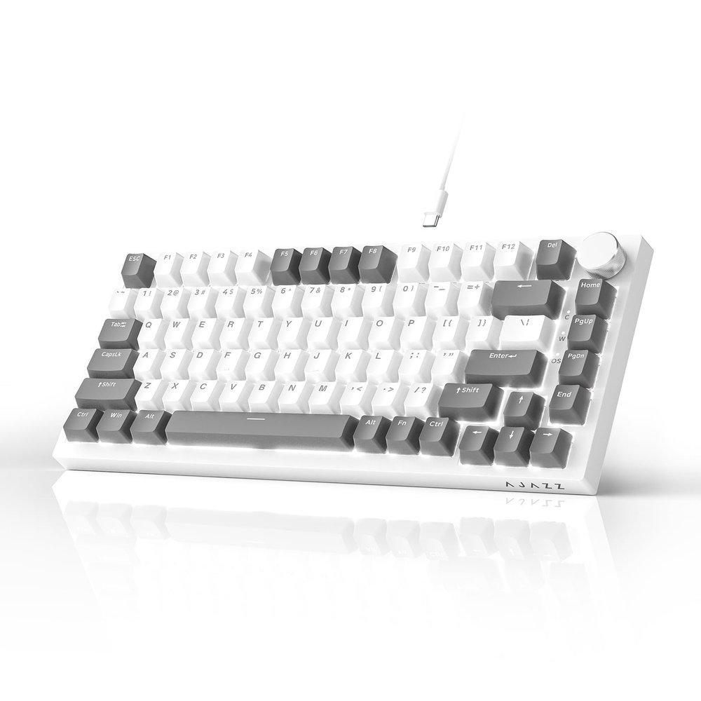 Ajazz AK820 75% Wired Gasket Mechanical Gaming Keyboard with Volume Knob - South Facing LED - Poron Foam - PBT Keycaps - Programmable RGB Hot Swap Keyboard