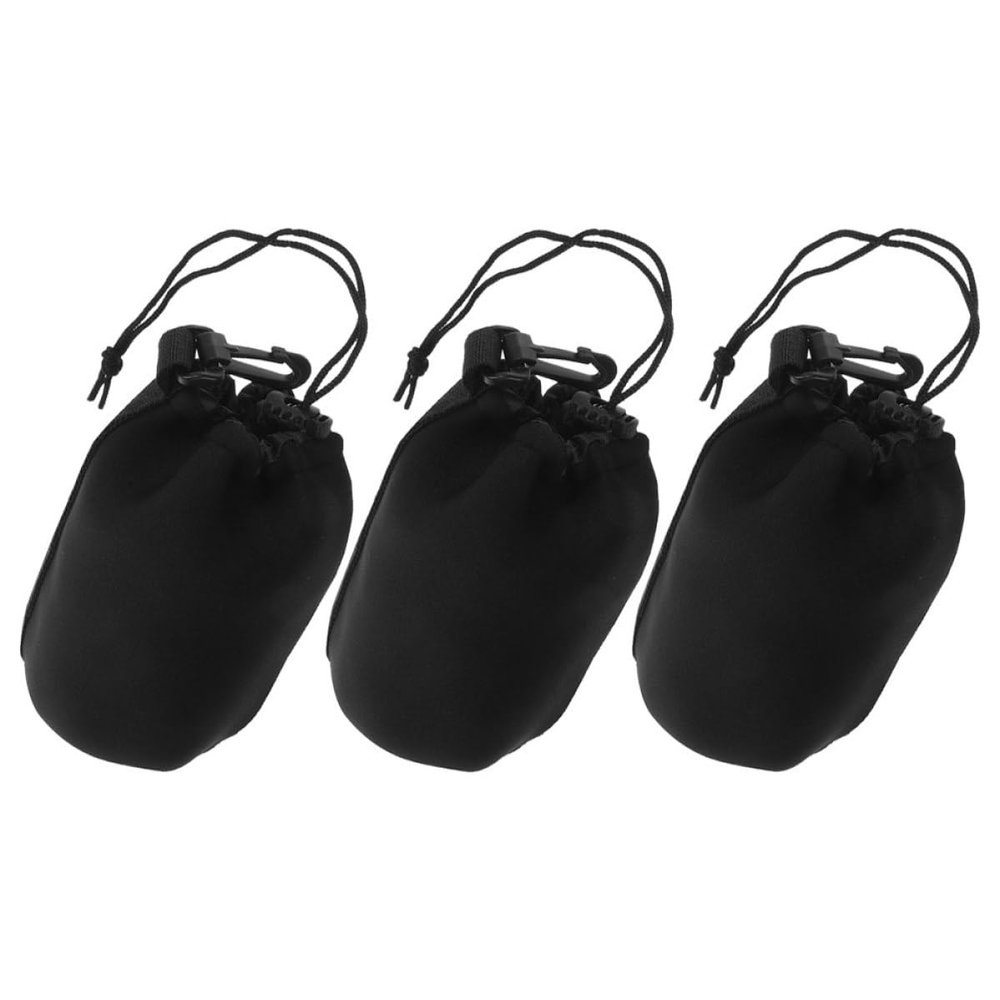 BESPORTBLE 3pcs Waterproof Camera Lens Storage Bag Drawstring Lens Pouch Outdoor Travel Protector for Dslr and Mirrorless Cameras Waist Pack L Size