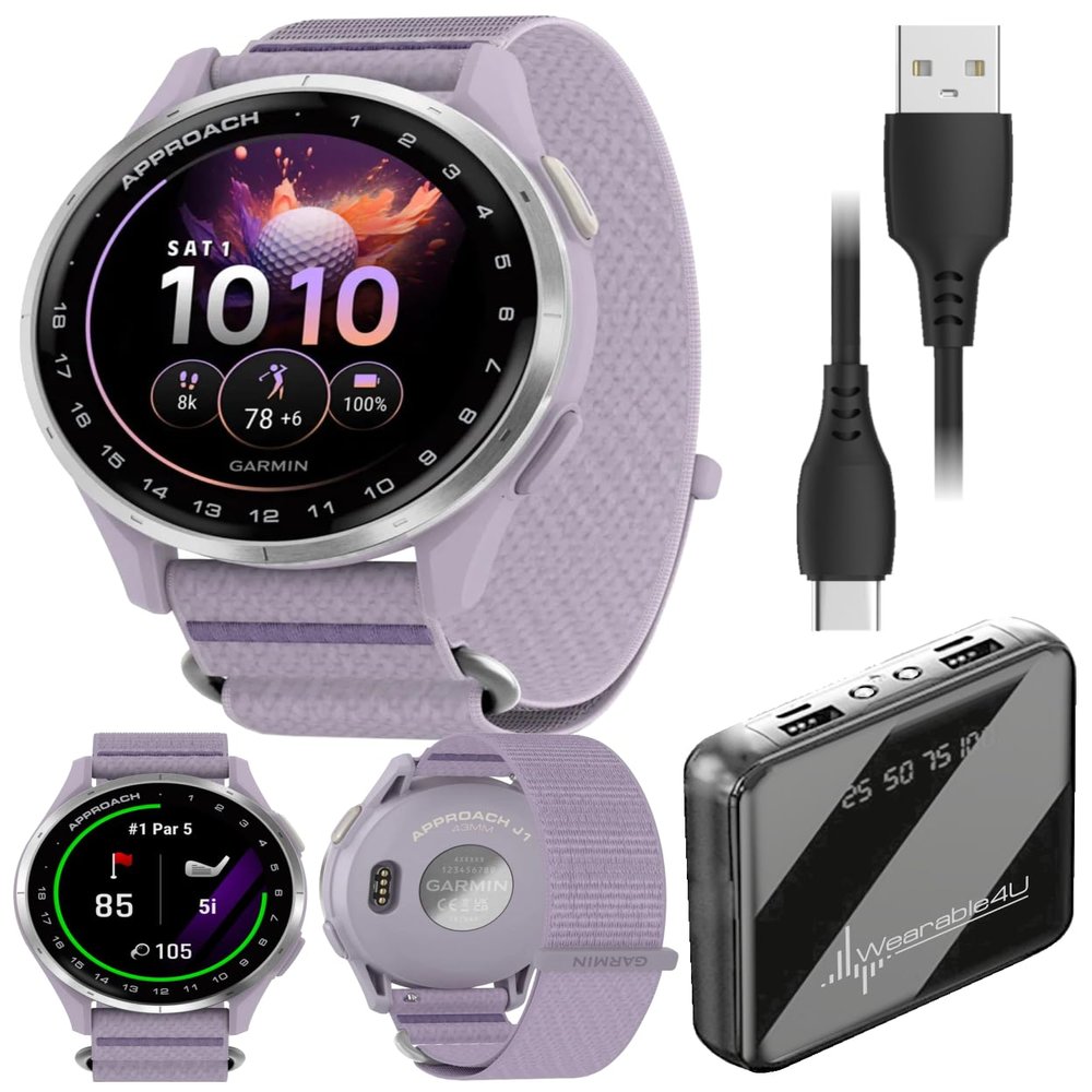Garmin Approach J1 Junior Golf Watch with GPS, Bright & Colorful Display, Tee-Off Guidance, Essential Features for Learning and Improving, Lilac w/ Wearable4U PowerBank Bundle