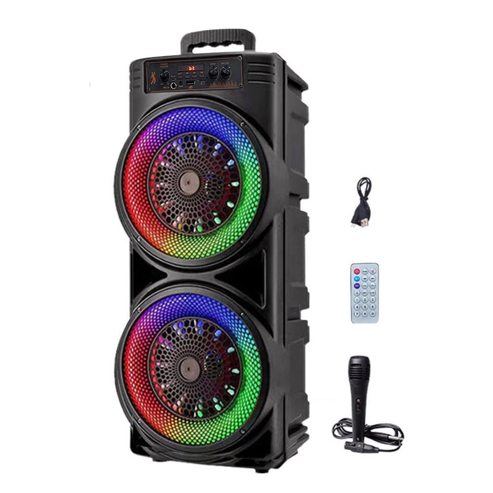Bluetooth-Compatible Speaker Portable Speaker with Double Subwoofer Deep Bass Lights Loud Boombox Support USB/TF/AUX/FM/BT/MIC Outdoor Speaker Long Playtime for Outdoor Party