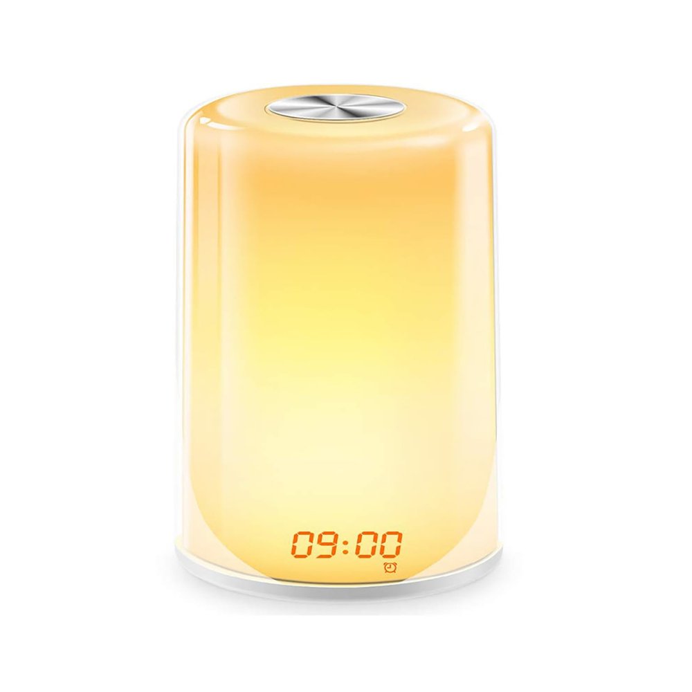 Wake Up Light Sunrise Alarm Clock, Natural Wake-Up with 7 Color Mood Light, Nature Sounds, Touch Control, Snooze, 3 Brightness Levels, Portable for Bedroom, Travel