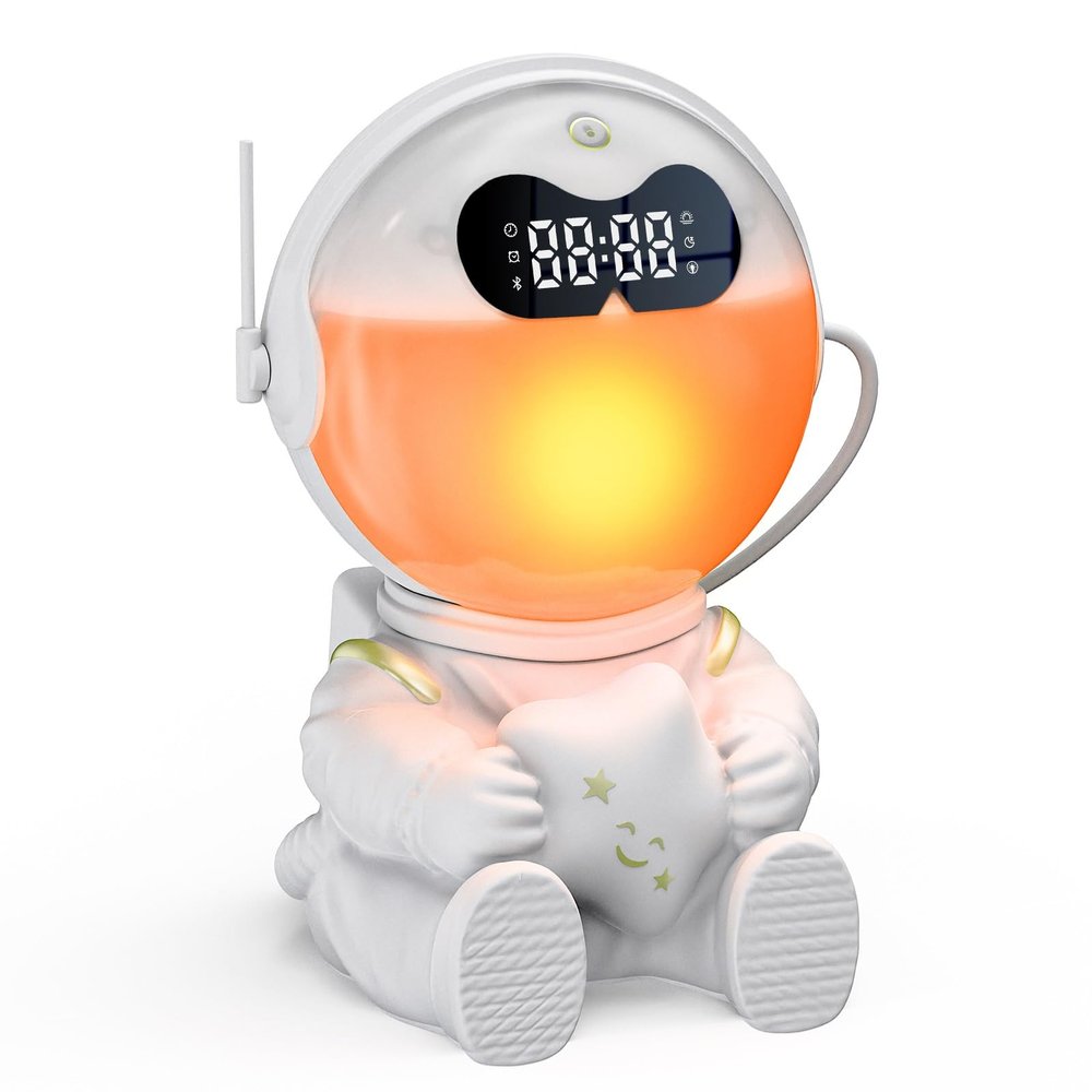 Astronaut Sunrise Alarm Clock with Bluetooth Speaker, Wake Up Light for Kids Bedroom, Sleep Aid Night Light & Decor, 10 Sounds & 7 White Noises(A)