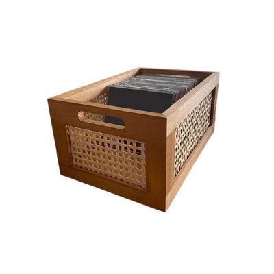 zhongxlla Record Holder, Openwork Weave Wooden CD Record Box Multi-functional Home Storage Rack