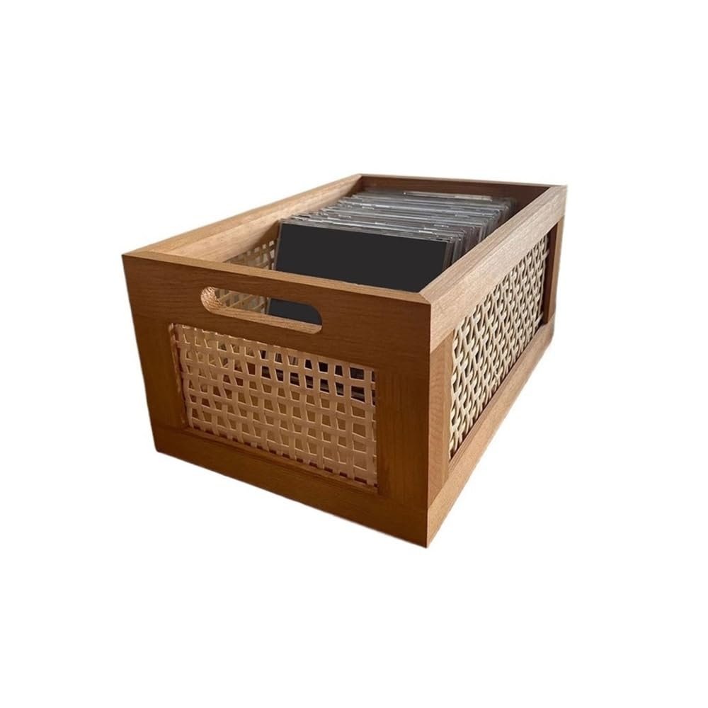 zhongxlla Record Holder, Openwork Weave Wooden CD Record Box Multi-functional Home Storage Rack