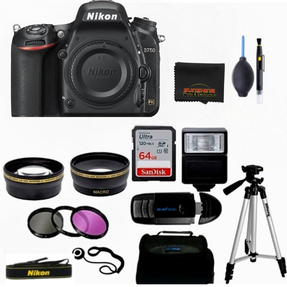 Nikon D750 DSLR Camera (Body Only) (w/Sunshine Photo Professional Accessories Bundle)
