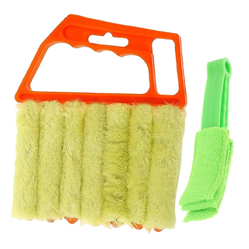 Ciieeo Window Shutter Cleaning Brush and Handheld Blinds Cleaning Brush 2pcs, 7-Tooth and 3-Tooth Design, Sturdy Plastic with Orange and Green Handles for Indoor Window and Air