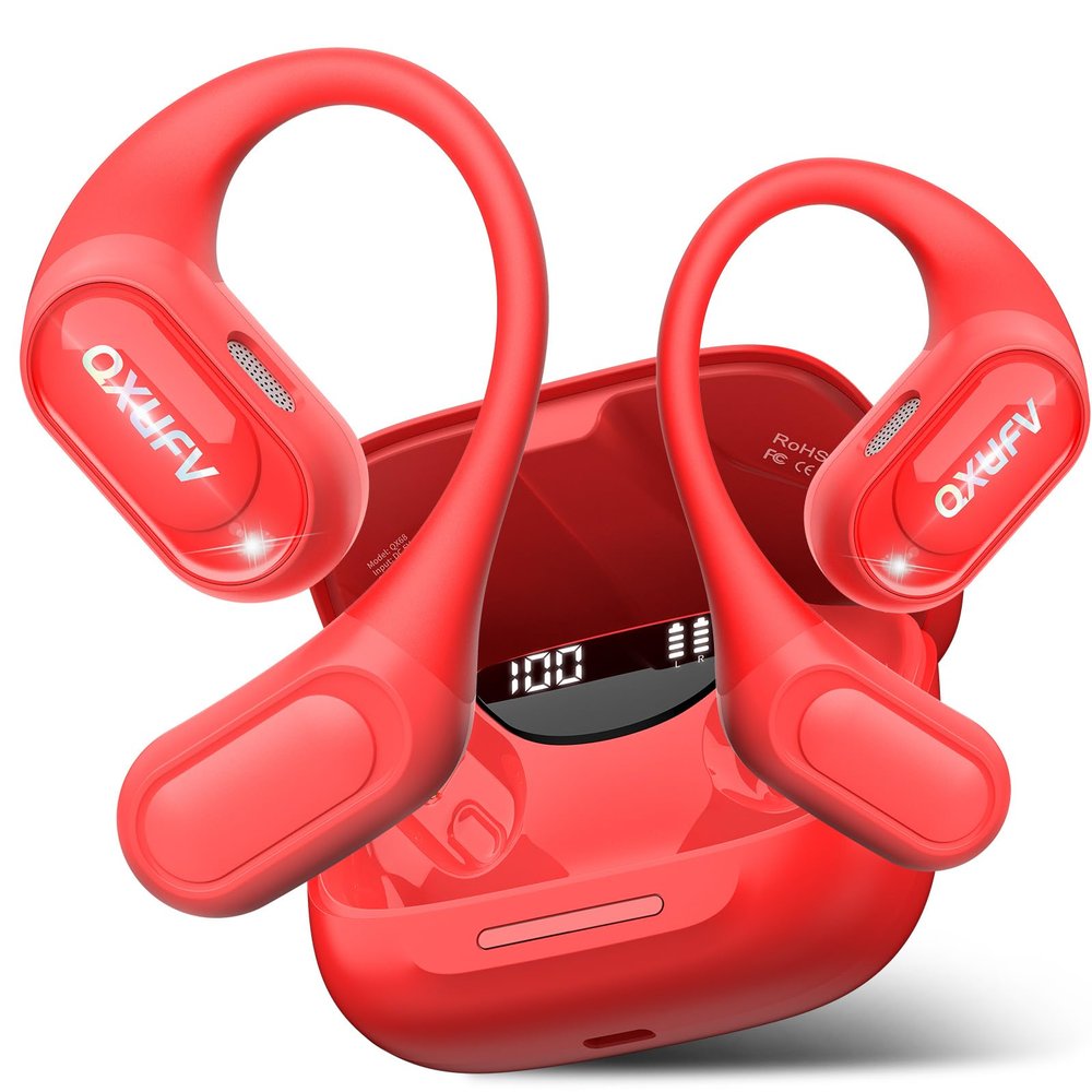 Open Ear Headphones, Bluetooth 5.4 Wireless Earbuds, HiFi Stereo Open Ear Buds with HD Mic, 50H Display LED Power Display Air Conduction Earbuds, IPX7 Lightweight Comfort Earphones for Sports Working