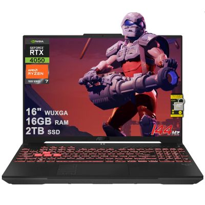 ASUS TUF Gaming A16 Laptop 16" WUXGA 144Hz AMD 6-core Ryzen 7 7445HS 16GB DDR5 2TB SSD GeForce RTX 4050 (Up to 194 AI Tops) RGB Backlit USB4 AI Noise Cancelation Wi-Fi6 Win11 ICP Hub