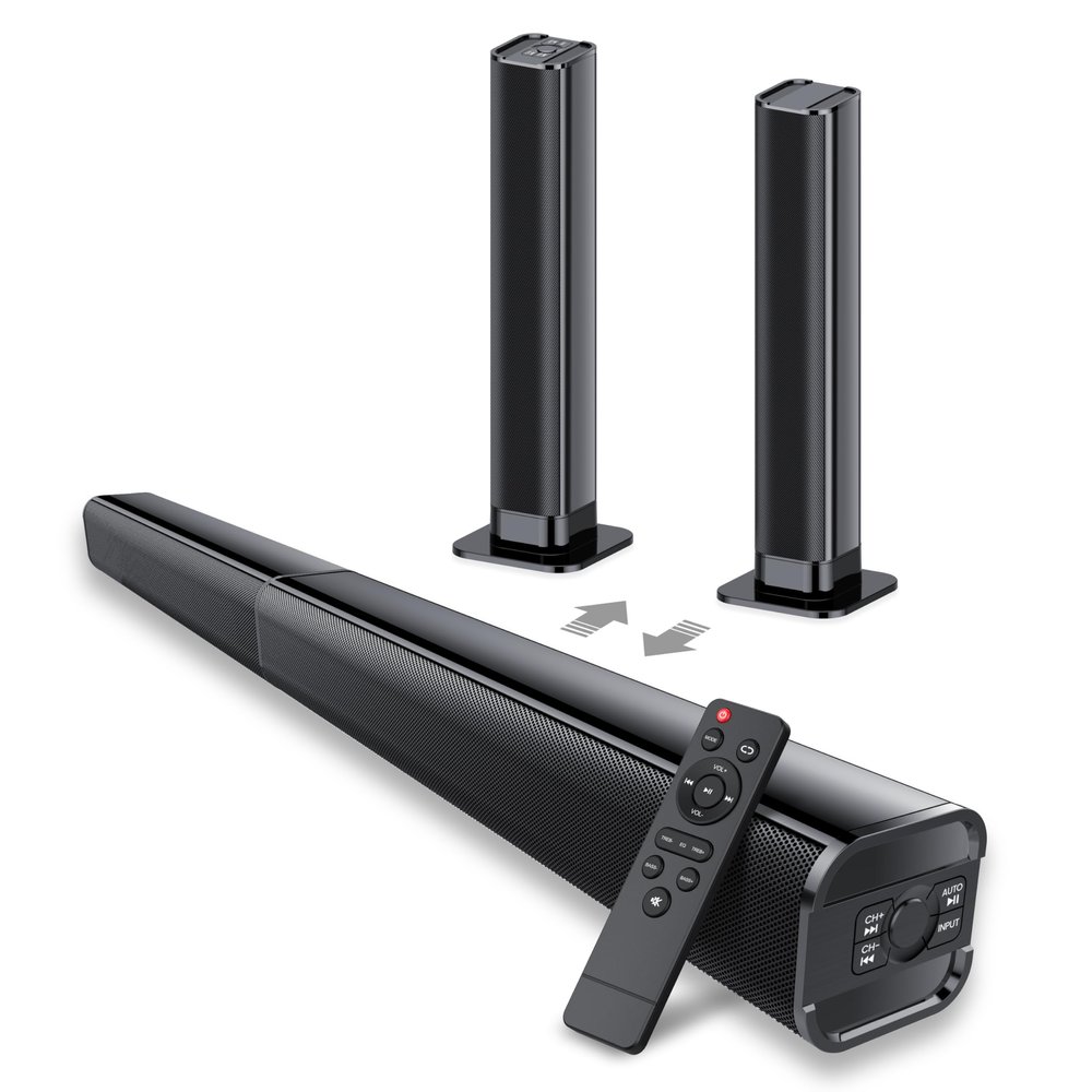 dotn Sound Bar, 80W Sound Bar for Smart TV, Bluetooth 5.3 Soundbar, 2 in 1 Detachable Home Speaker Bass Effect, Home Theater Surround Sound, ARC/Optical/AUX/Connections, for TV/PC/Gaming/Projectors