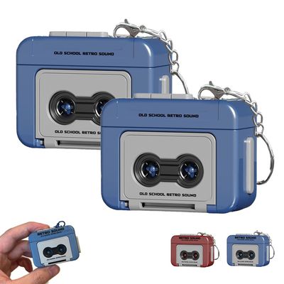 Creative Mini Tape Recorder Keychain,Can Record 15s,Mini Tape Player With Songs, Handbags Portable Cassette,Couple Gift for Birthday Valentine's Day (blue-2PCS)