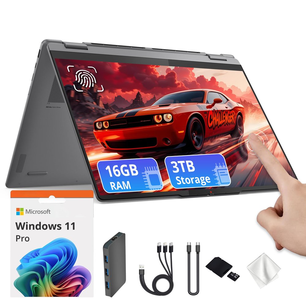 Lenovo Yoga 7i 2-in-1 16" 2K Touchscreen Laptop, Intel Ultra 5 226V, 16GB LPDDR5X, 3TB Storage(2TB SSD & 1TB Docking Station), Intel Arc Graphics, Backlit Keyboard, Fingerprint, Win 11 Pro, Gray