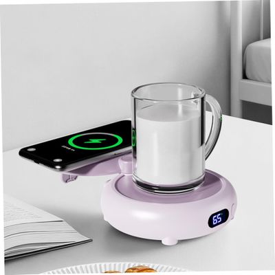Coffee Mug Warmer for Desk, 2 in 1 Rechargeable Cup Warmer with Wireless Charging & Digital Display, Electric Mug Heater for Beverages, Milk & Tea, Coffee