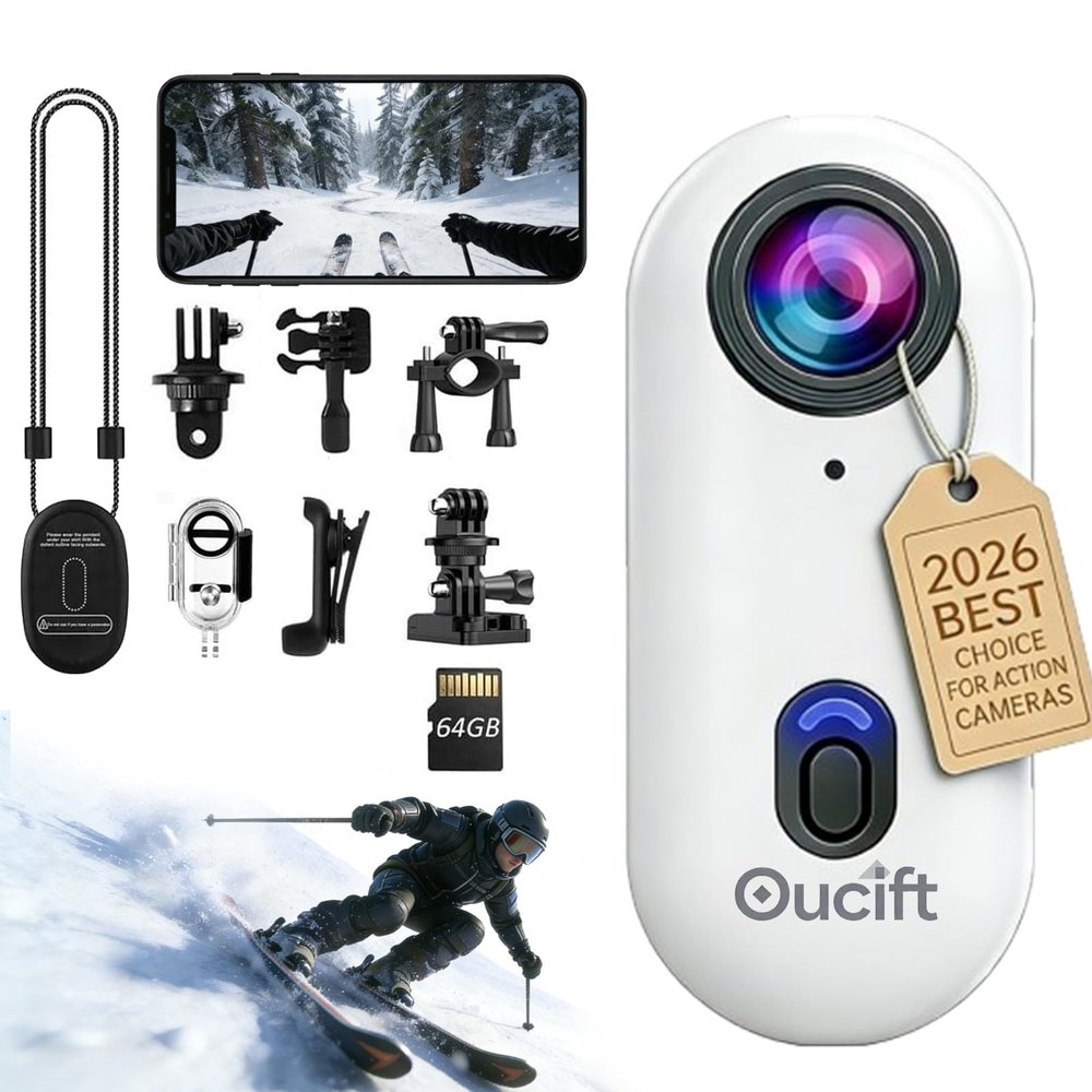4K Mini Body Camera Small Pov Thumb Action Camera 64GB Wearable Waterproof Bodycam Magnetic Skiing Sports Clip Cam Wireless Pocket Necklace Cam for Pets Cycling, Swimming, Hidden Body Cams(White)